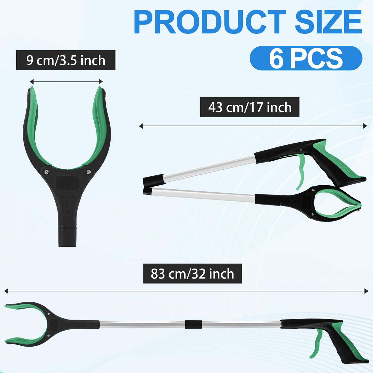 Tottist 6 Pack Grabber Reacher Tool for Elderly, 32" Extra Long Litter Stick Lightweight Handy Claw Grabber for Arm Extension Garbage Gripper Trash Pick up Litter Picker Garden(Green)