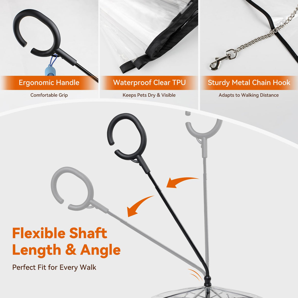 LESYPET Small Dog Umbrella, 29" Width Clear Dogs Umbrella Waterproof Dog Raincoat with Chain Leash for Outdoor Walking Rainy Days