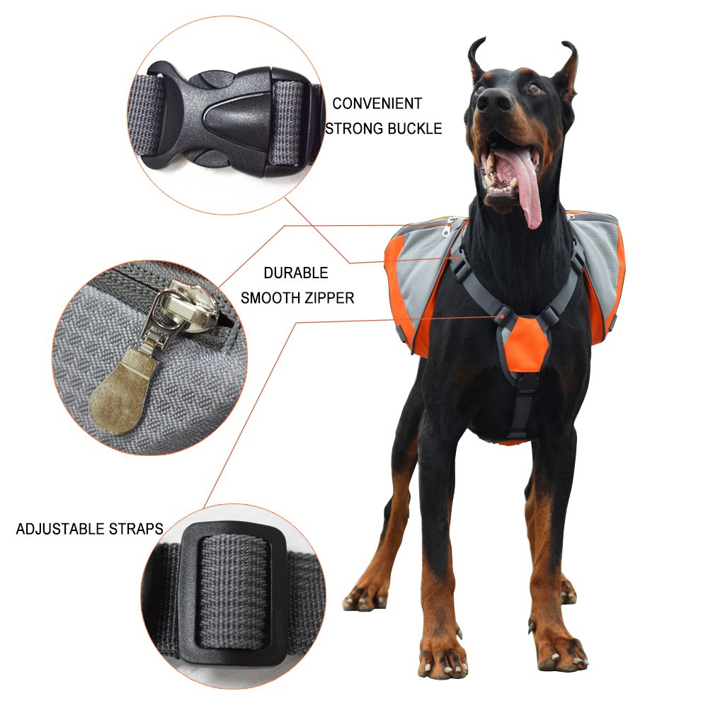Lifeunion Adjustable Service Dog Supply Backpack Saddle Bag for Camping Hiking Training (Orange L)
