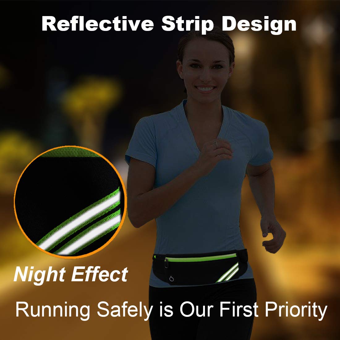 Slim Running Belt Fanny Pack,Waist Pack Bag for Hiking Cycling Workout,Reflective Runners Belt Jogging Pouch,Travelling Money Phone Holder for Running Gear Accessories