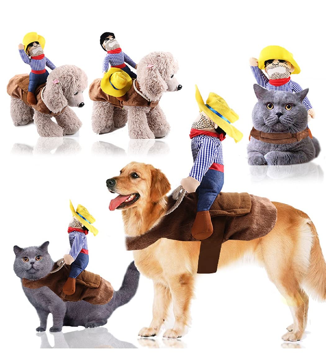 Halloween Cowboy Dog Cat Costume Clothes Novelty Funny Pets Party Cosplay Apparel Dog Riders Clothing (X-Large)