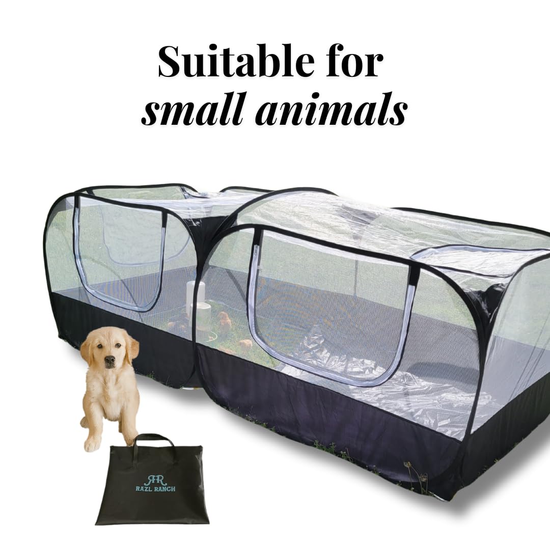 RAZL Ranch Small Animal Playpen Chicken Brooder with Cord Access Port, Portable Pop Up Pet Playpen with Detachable Base, for Indoor & Outdoor Use, Foldable Playpen, Comes with Silicon Pet Bowl