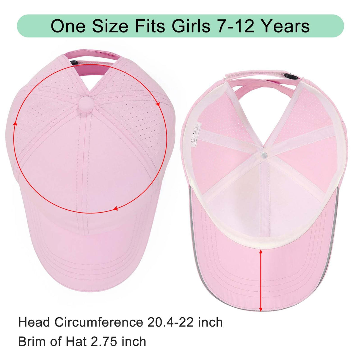 Girls Criss Cross Ponytail Hat Mesh Baseball Cap Kids Quick Dry Ponycap Hats Outdoor Summer Sports Hat Age 7-12