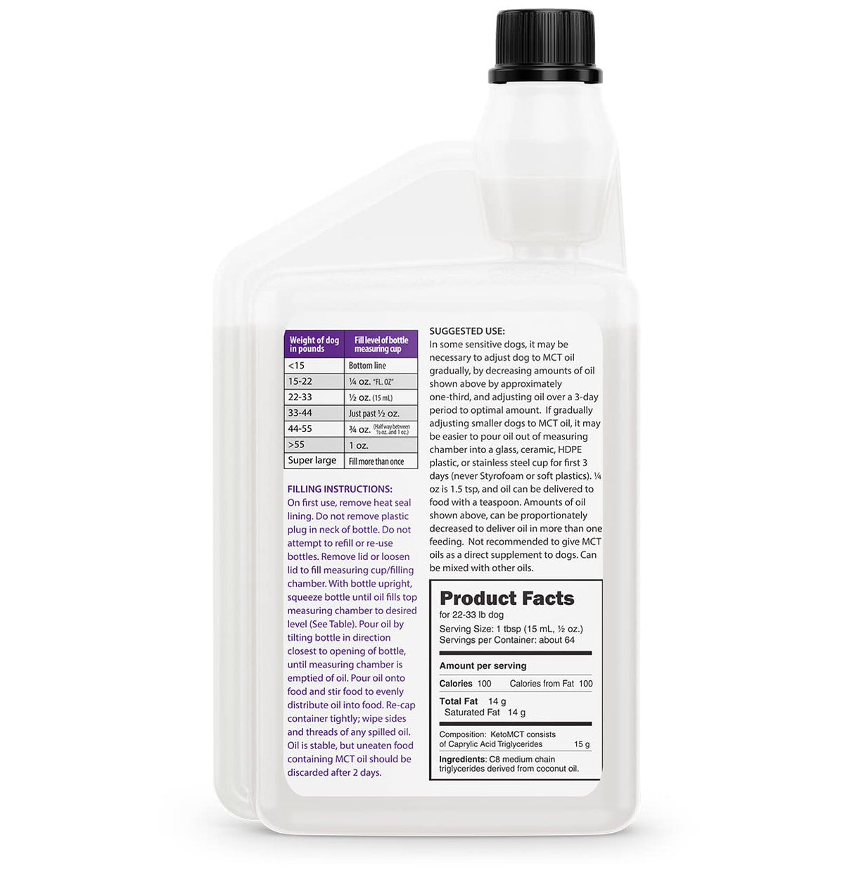 LifeSense C8 MCT Oil for Dogs, Keto-Friendly, Sourced from Coconut Oil, Human Grade, 32 oz, Made in USA by PhD Nutrition, Dog Optimal Fuel for The Brain and Body