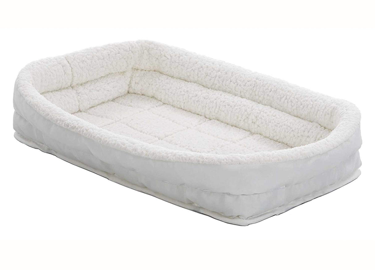 MidWest Homes for Pets XL QuietTime Double Bolster Pet Bed, White Plush 48-Inch Crate Mat with Stacked Bolsters, Machine Washable, Secure Fit with Elastic Straps
