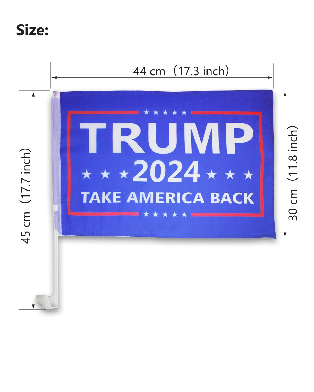 2 Pack Trump Car Flag, Trump 2024 Flag, MAGA FLAG for Windows with Clip-17 inch Flag Pole and 17 x 11 inch Flag, Trump Merchandise 2024