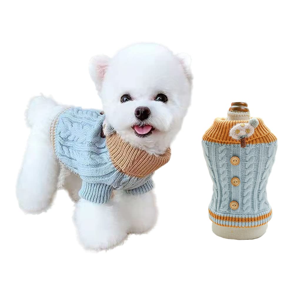 Knitted Dog Sweater for Small Dogs Cats Thick Warm Puppy Clothes Turtleneck Elastic Chihuahua Bulldog Dachshund Outfits(X-Large,Blue)