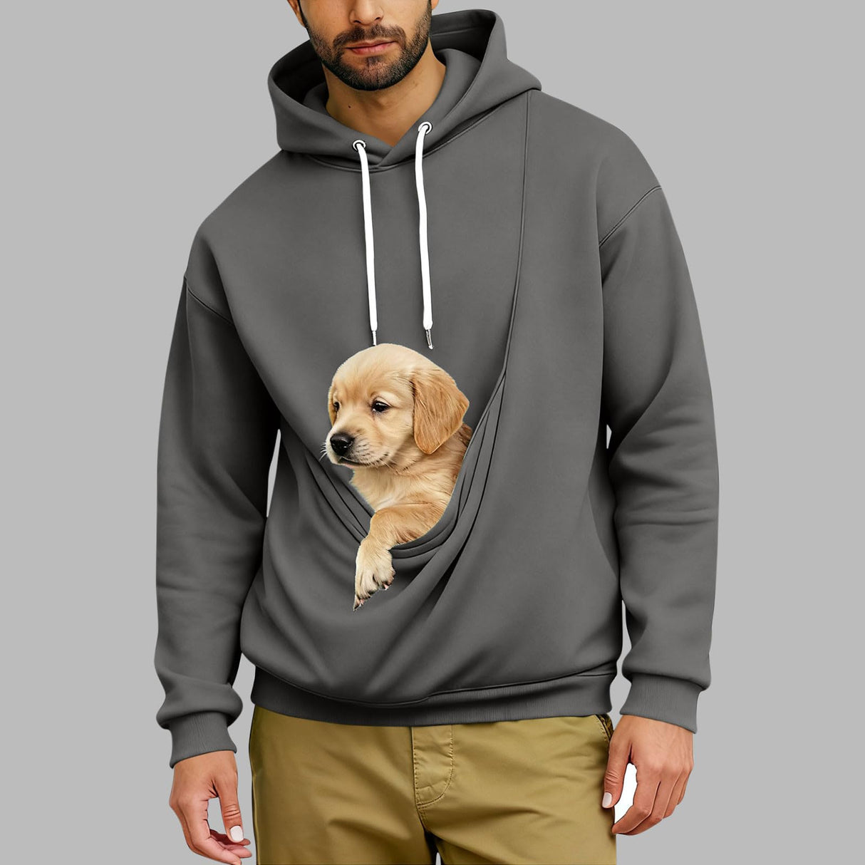 Mens Pet Pouch Hoodies Functional Carrier Sweatshirt for Small Dogs & Cats Soft Fleece Pet Lovers Pullover Dark Gray
