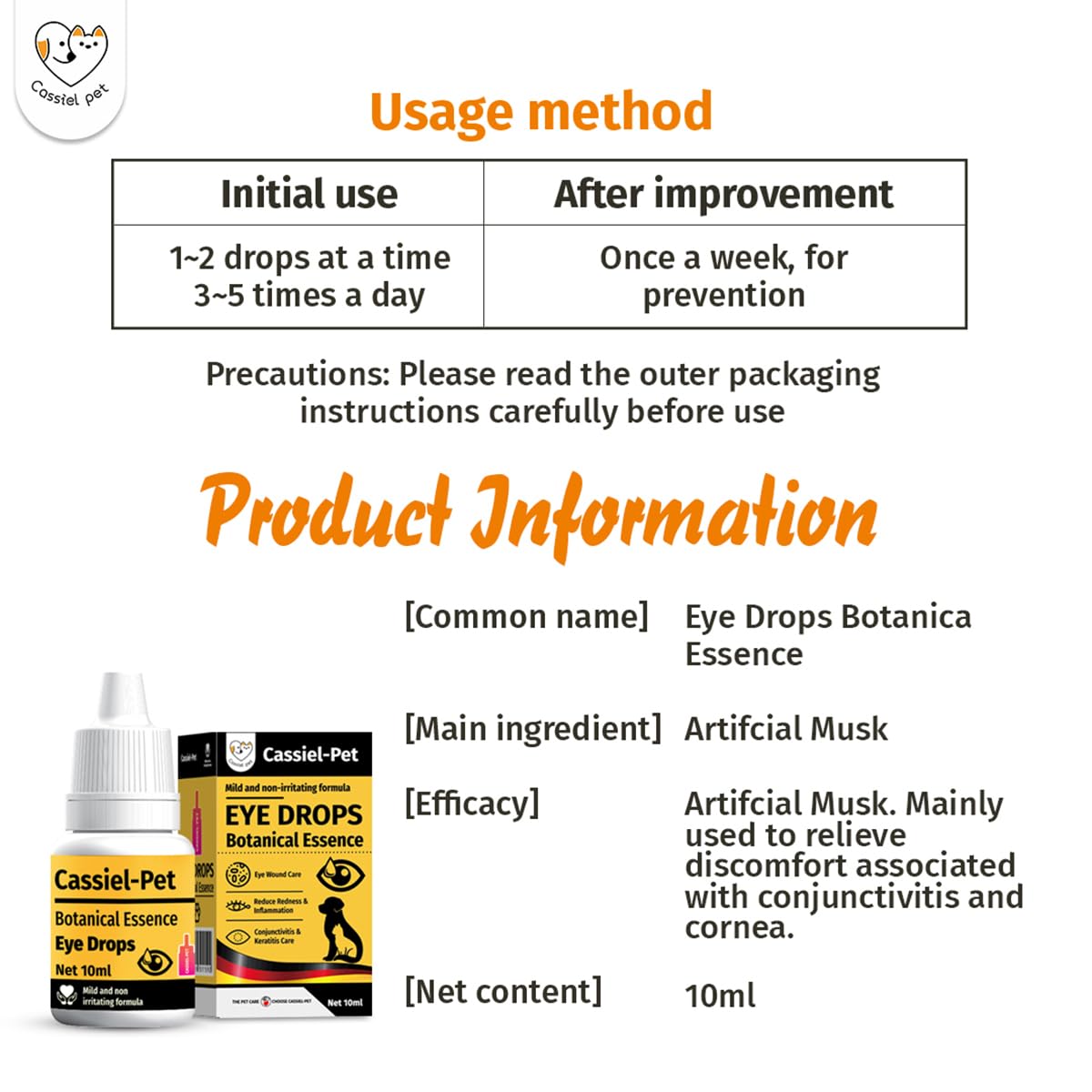 Cassiel pet Eye Drops for Eye Infection Treatment, Soothe Infection Allergy, Relieve Dry Eyes & Red Eye,Eye Cleaner and Tear Stain Remover for Dogs and Cats | 10 ml 0.33 FL OZ (1 Bottle)