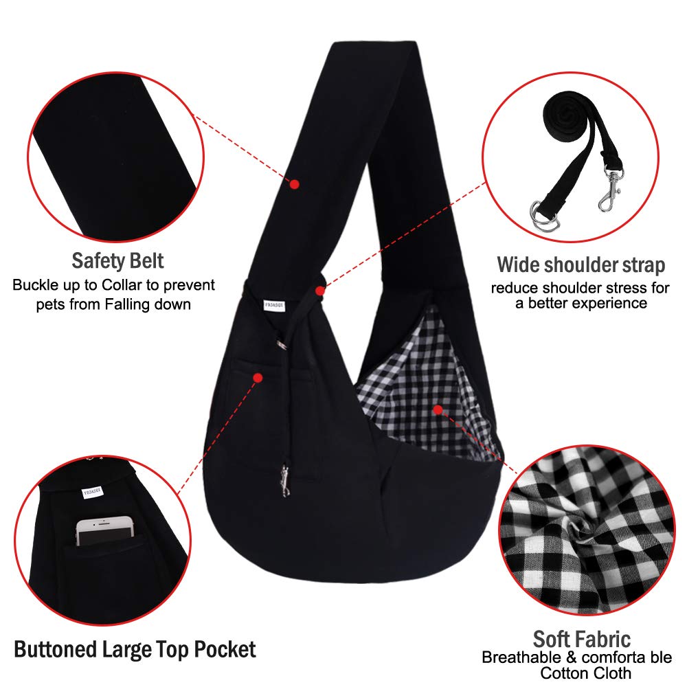 FDJASGY Small Pet Sling Carrier-Hands Free Reversible Pet Papoose Bag Tote Bag with a Pocket Safety Belt Dog Cat for Outdoor Travel Black