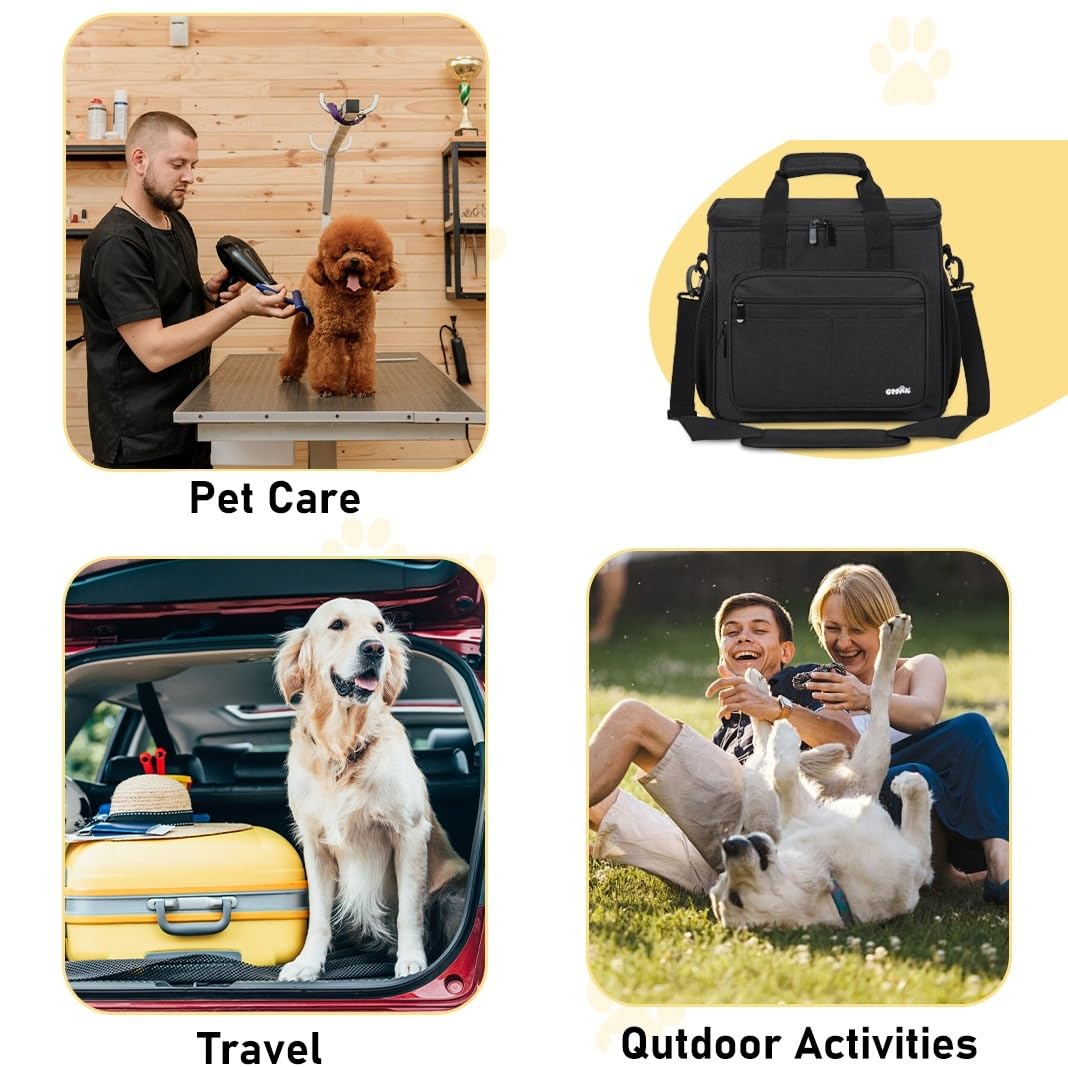 GMAK Large Pet Grooming Bag, Dog Grooming Tote Bags Supplies Organizer Case Pets Tools Organizer Tote for Dog Cat Grooming Tool Kit and Accessories, Black(Bag Only)