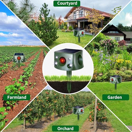 Solar Animal Repeller, 360Β° Ultrasonic Animal Repellent, 7 Modes Animal Repellent for Garden, IP66 Waterproof Animal Deterrent Devices Outdoor, Repels Cat, Dog, Rat, Squirrel, Deer, Rabbit, Raccoon