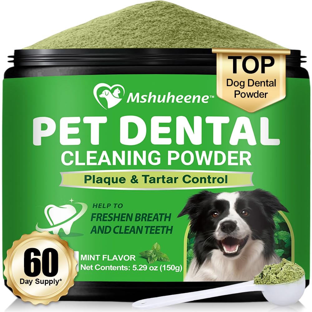Dog Dental Powder, Dog Teeth Cleaning Powder Dog Breath Freshener with Natural Herbal Blend + Probiotics, Dogs Bad Breath Plaque Off Tartar Remover for Teeth Pet Tooth Cleaning, Mint, 60-Day Supply