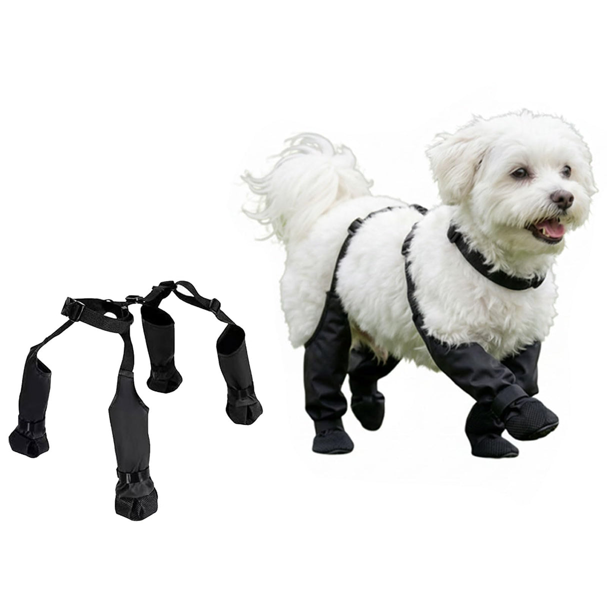 Waterproof, Anti-Slip Dog Boots for Small/Medium Dogs. Protects Paws on hot Pavement, Snow, and Outdoor Walks. Secure Harness Design. Ideal for All Seasons (L)