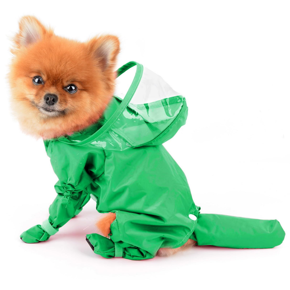 PAIDEFUL Small Dog Full Body Coverage Raincoat Solid Four-Leg Onesie Rain Jacket Waterproof Hoodie Puppy Clothes Button Lightweight Cats Costume, Green, XXL