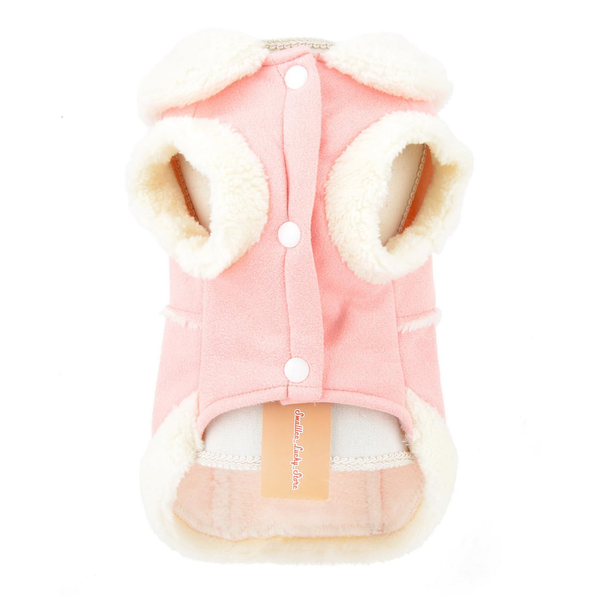 SMALLLEE_LUCKY_STORE Fleece Dog Coat for Small Dog Pet Harness Jacket with Bow and D-Ring, Soft Vest Fall Winter Clothes with Fuzzy Collar Chihuahua Yorkie Cat Apparel, Pink, L