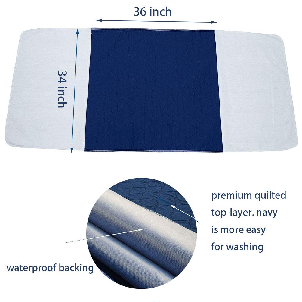 2 Pack Careboree Pee Bed Pads Bed Wetting Protection Cotton Top-Layer Waterproof Underpads 34"X36" Twin Size with 21" Wings for Incontinence Adults,The Elderly Kids Pets