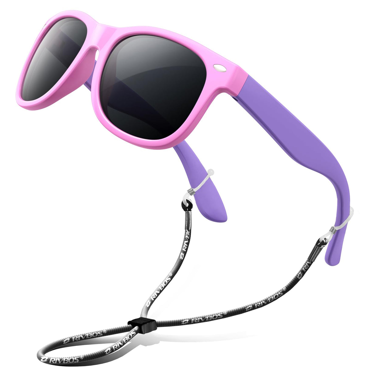 RIVBOS Kids Sunglasses Polarized UV Protection Flexible Rubber Glasses Shades with Strap for Boys Girls Pink