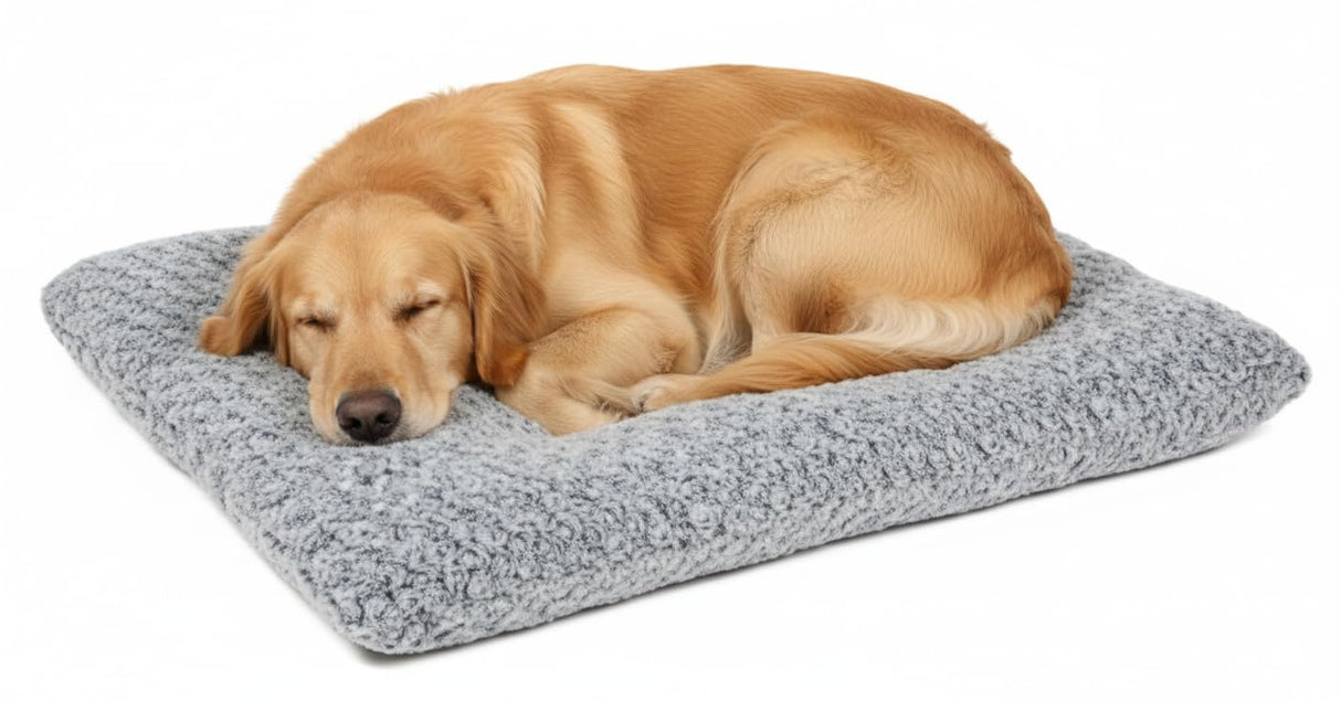Lafyette. - US Based, Washable Faux Fur Dog Bed, Deluxe Plush Dog Crate Bed, Comfy Kennel Pad, Anti-Slip Pet Sleeping Mat, Soft Cozy Mattress for Large, Medium, Small Size Breed Dogs, 41" x 27", Grey