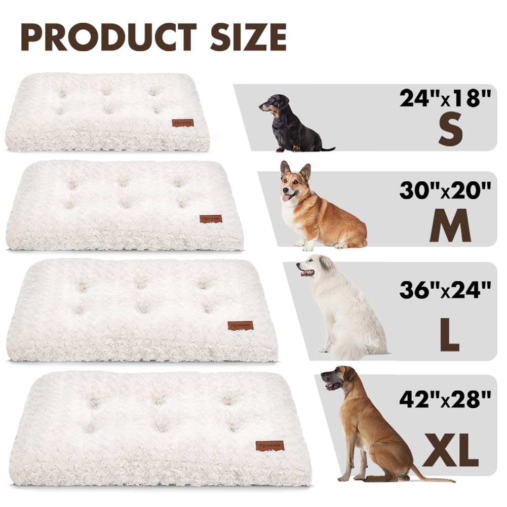Dog Bed Crate Pad - Rosette Pattern White Velvet Pet Bed Anti-Slip Comfy Kennel Pad for Crates Rosette White M