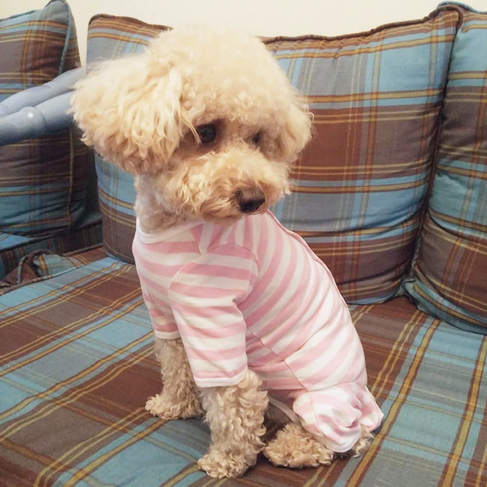 Dog’s Recovery Suit Post Surgery Shirt for Puppy, Full Coverage Dog's Bodysuit Wound Protective Surgical Clothes for Small and Medium Pets (Pink White Stripe-m)
