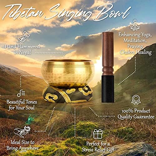 Tibetan Singing Bowls Set-Hand-hammered in Nepal Sound Bowl for Meditation, Yoga, Chakra, Meditation Accessories, Unique Gifts for Women, Men (Black, 3.15 inch)