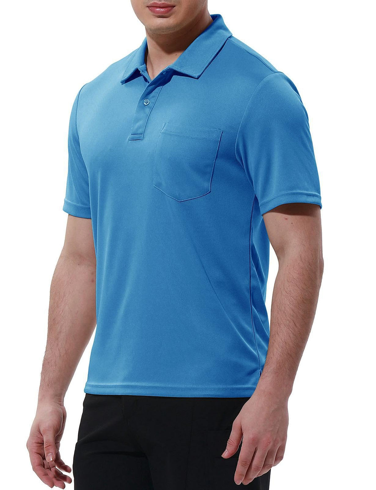 Rdruko Men's Activewear Polo Shirts Short Sleeve Quick Dry Outdoor Golf Sports Shirts with Pocket(Blue, US XL)