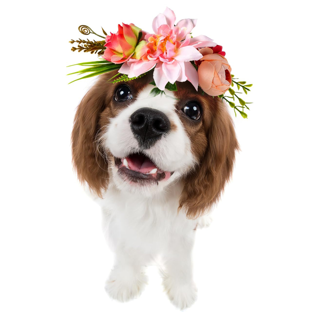 POPETPOP Dog Flower Crown, Dog Tiara Adjustable Pet Flower Headband for Pet Wedding Outfit Vacation Costume Decor