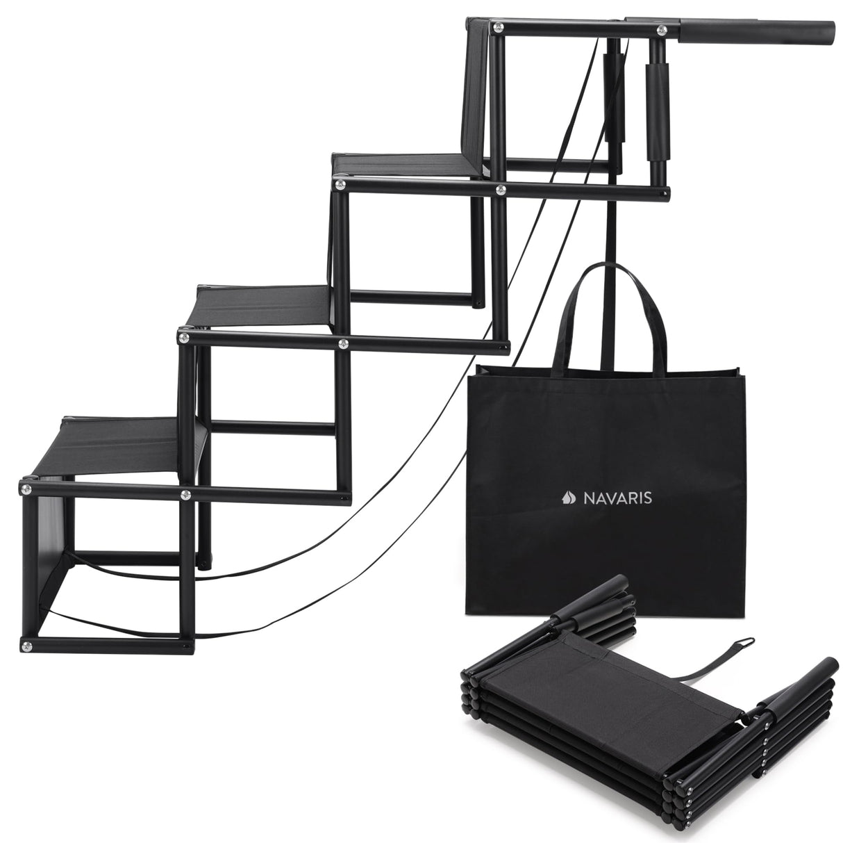 Navaris Dog Car Ramp - Folding Dogs 4 Step Ramp - Give Your Dog a Boost with Steps for Car - Stairs Come with Carry Bag