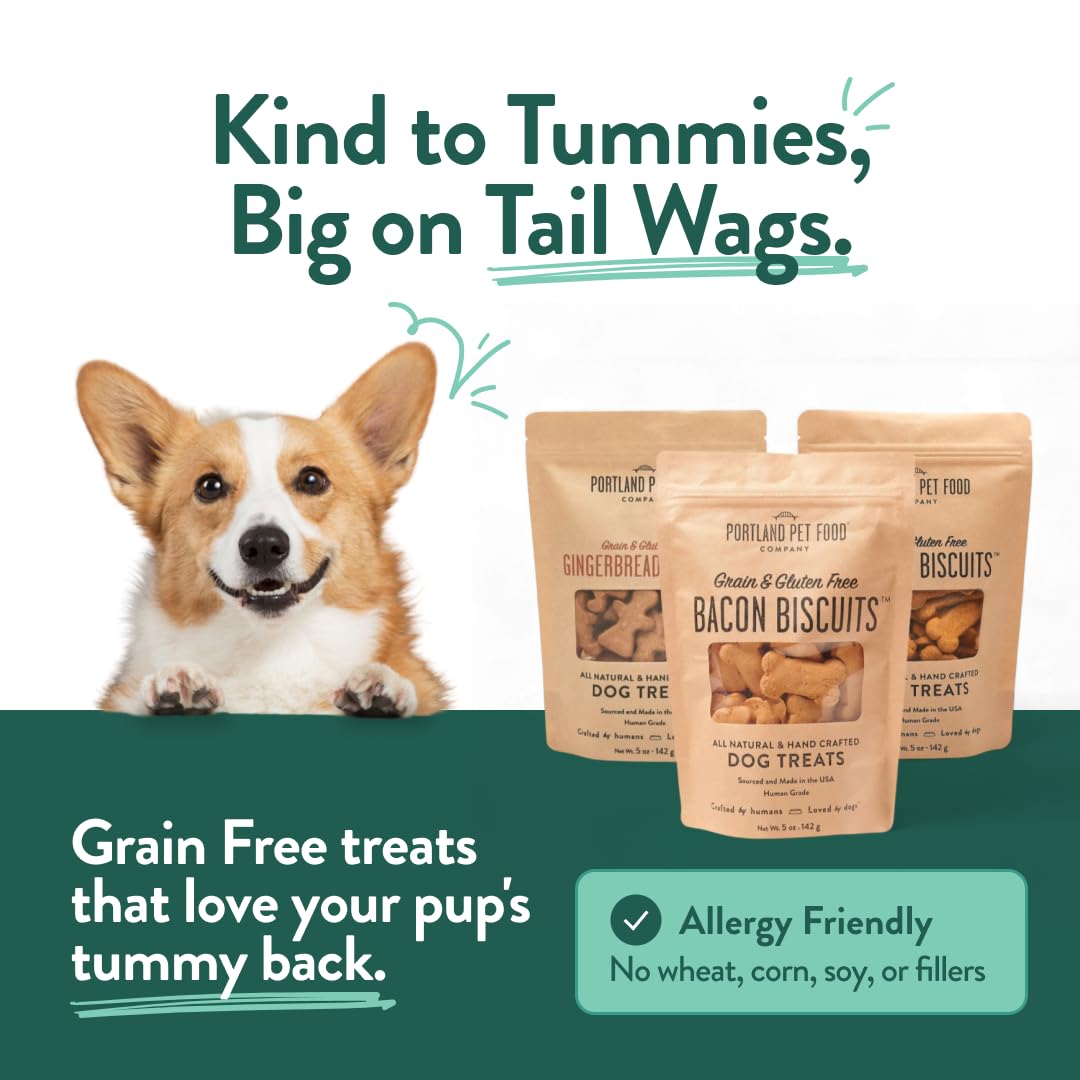 Portland Pet Food Company Natural Dog Treats Variety Pumpkin Gingerbread & Bacon Dog Biscuits - Grain-Free, Human-Grade Healthy Training & Snacks - Puppy, Small, Large Breed - Made in the USA - 3 Pack