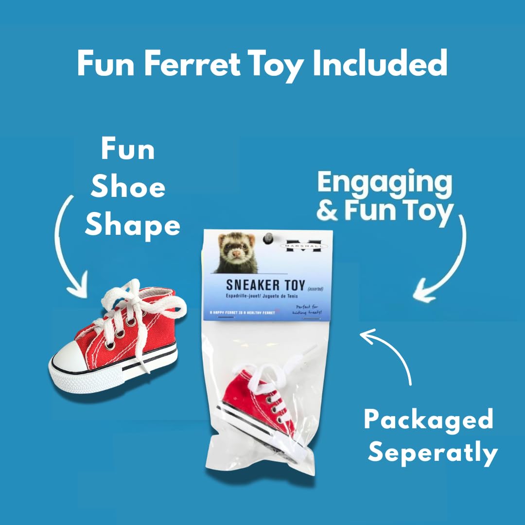 Marshall Bandits Ferret Treats Variety Pack – 4 x 3 oz Each – Chicken, Banana, Bacon & Peanut Butter Flavors – Includes 2 Squeaky Toys for Enrichment & Fun