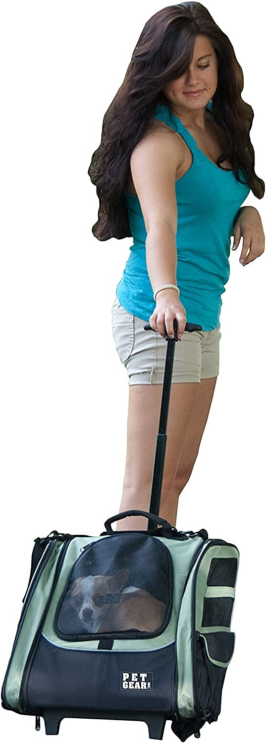 Pet Gear I-GO2 Roller Backpack, Travel Carrier, Car Seat for Cats/Dogs, Mesh Ventilation, Included Tether, Telescoping Handle, Storage Pouch, 1 Model, Available in 5 Colors