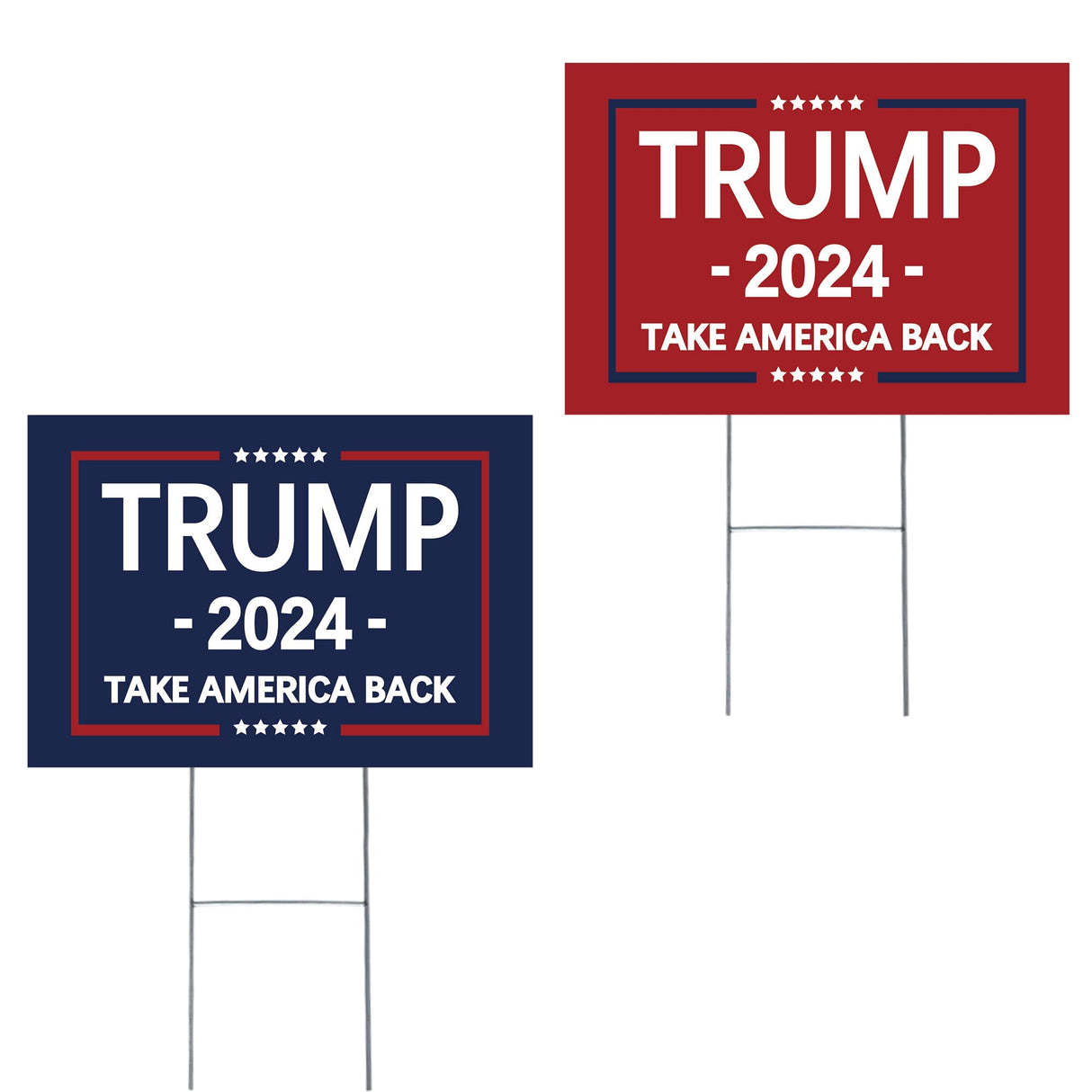 Trump 2024 Yard Sign - Double Sided Trump Yard Signs with Metal H Stakes - 17" x 12" Take America Back Blue and Red Trump Signs for Yard, Waterproof Trump Sign Banner Merchandise 2024
