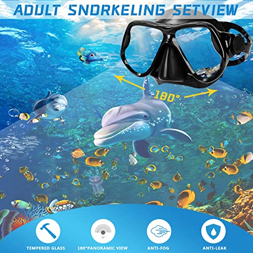 DIPUKI Snorkeling Gear for Adults Snorkel mask Set Scuba Diving mask Dry Snorkel Swimming Glasses Swim Dive mask Nose Cover Youth Free Diving (Red+Yellow(2 Pack))