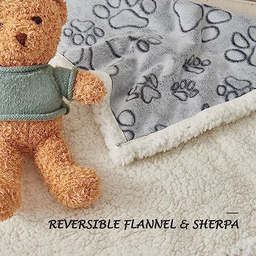 Qeils Dog Blankets for Large Dogs - Waterproof Pet Blanket Washable - Sherpa Fleece Puppy Blanket, Soft Plush Reversible Dog Blanket, Couch Cover for Dogs Washable, 30"X70", Grey Paw Print