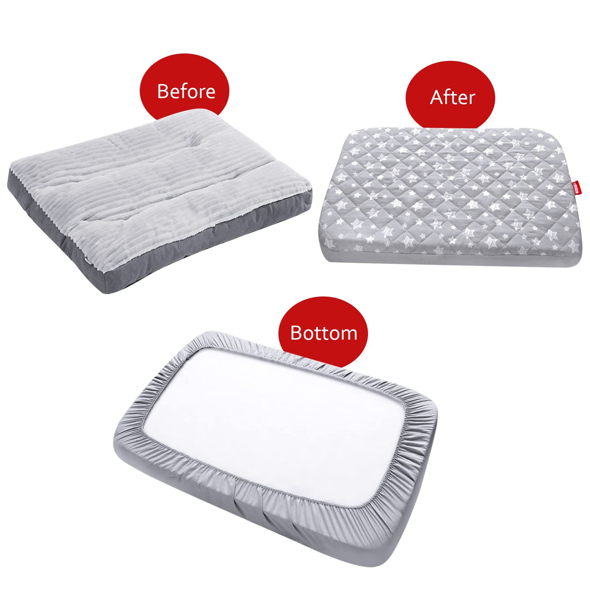 Waterproof Dog Bed Covers Replacement Washable Pet Hair Easy to Remove, Noiseless Quilted Puppy Pet Bed Cover Lovely Grey Star Print 35x44 Inches, for Dog/Cat, Cover Only