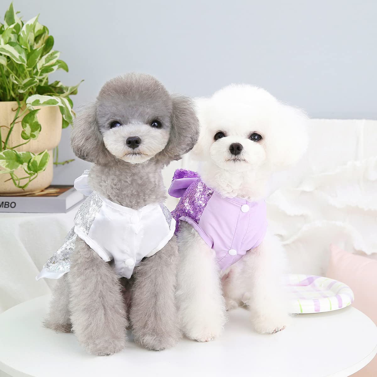 Tangpan Sequins Bow-Knot Pet Dance Dress Dog Christmas Party Dress (Purple, L)