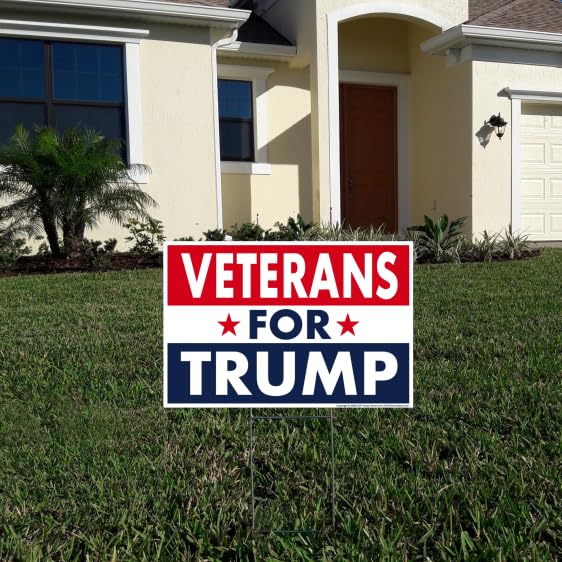 Donald Trump 2024 Yard Sign, Military Veterans For Trump, 18" x 12" Double-Sided Sign, Metal H-Stake Included