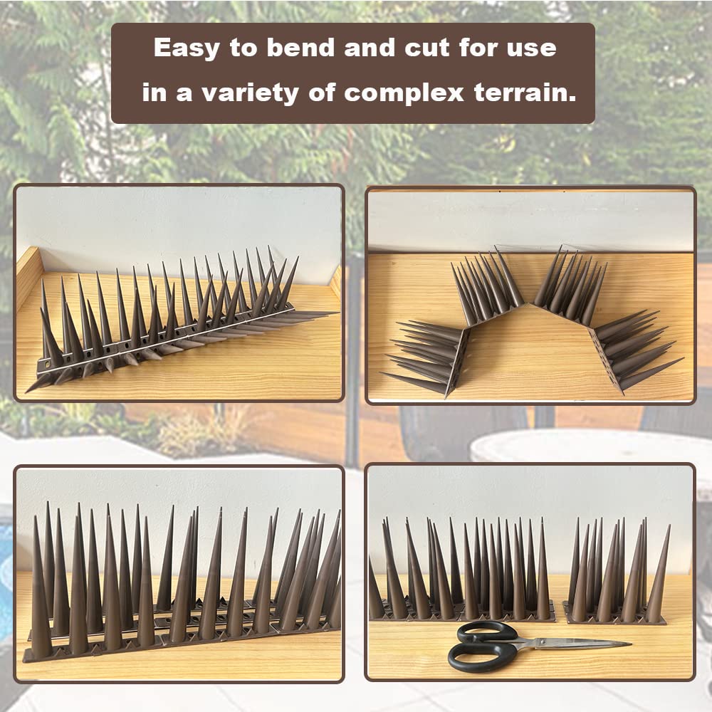 Bird Spikes 4 Inch High,Pigeon Outdoor Deterrent Spikes, Used to Keep Cats Small to Medium Sized Birds Away.Bird Plastic Fence Spikes for Railing and Roof.Away Covers 10.7 Feet(325cm), Brown