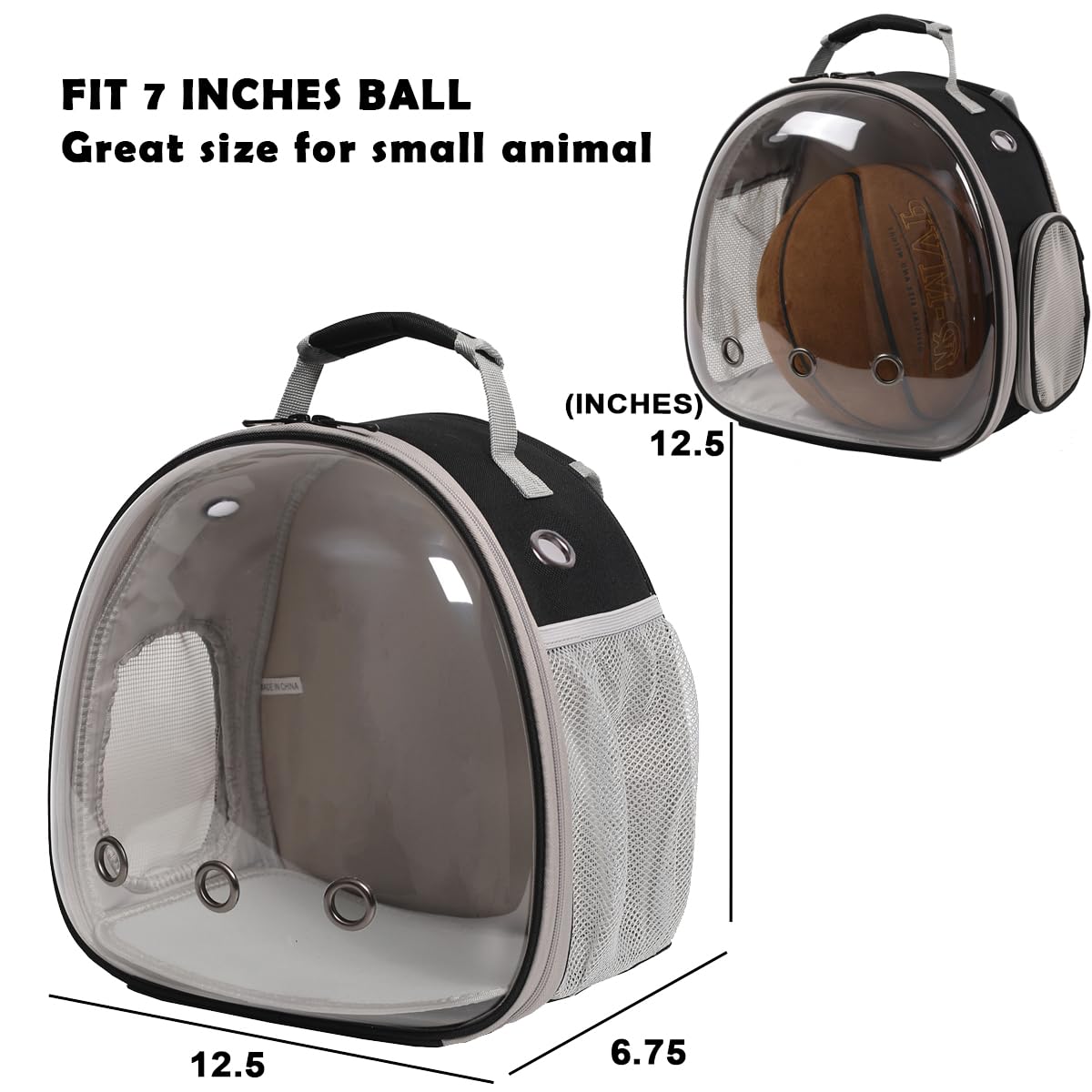 Guinea Pig Backpack Carrier, Bearded Dragon Carrier Backpack with Clear Bubble Window,Small Animal Travel Backpack for Hedgehog Rat Parrot,Rabbit,Sugar Glider,Airline Approved(Black, Backpack)