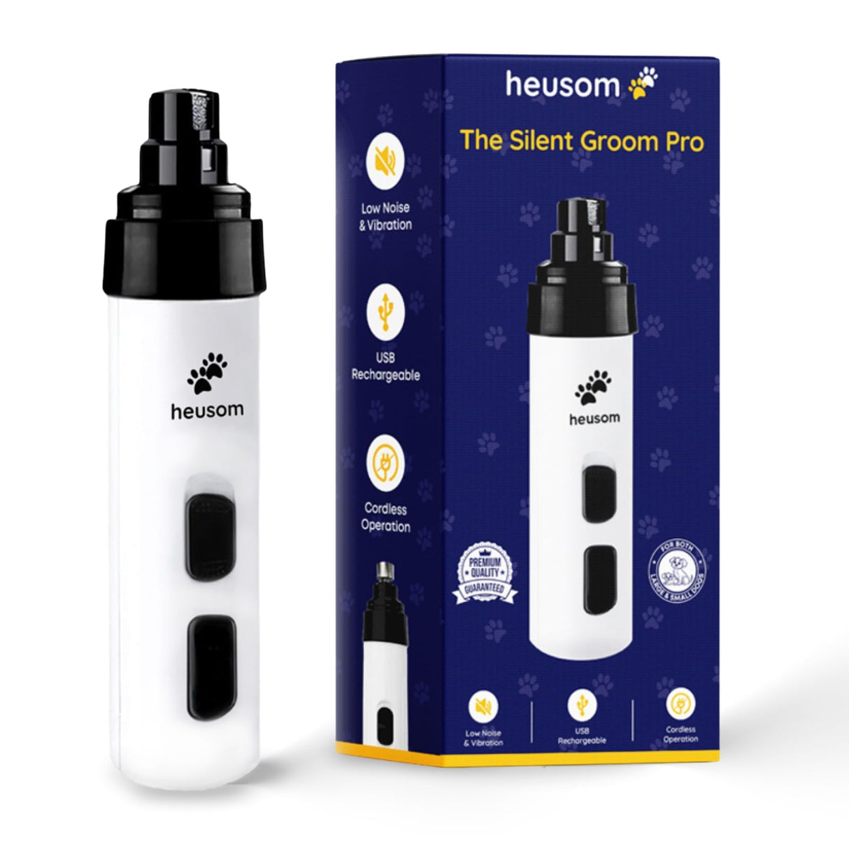 Heusom Silent Groom Pro Pet Nail Grinder | Whisper Quiet Claw Trimmer for Dogs, Cats and Other Animals | Safe & Stress Free Nail Grooming, Ideal for Sensitive Dogs of All Breeds & Sizes
