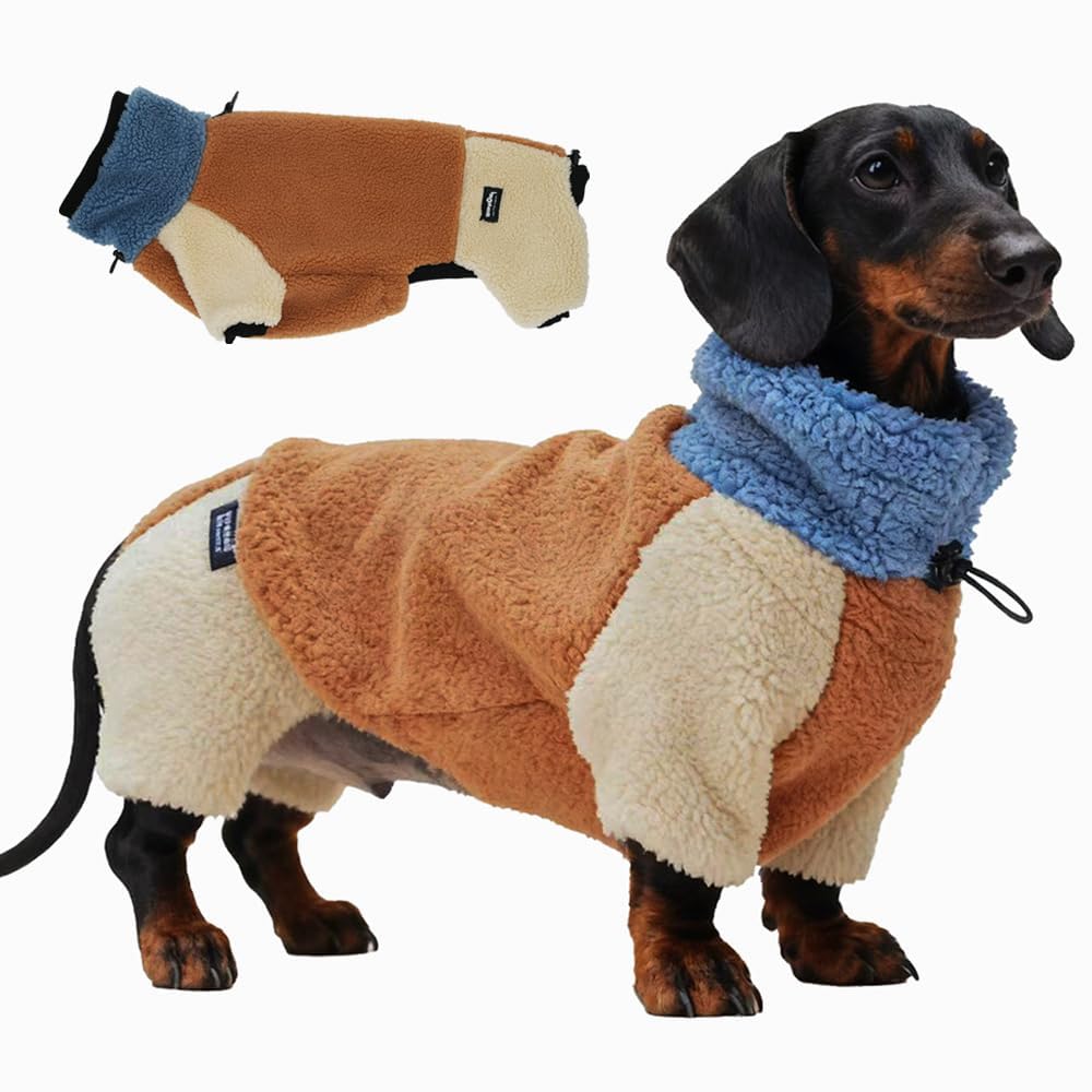 WienieDay Dachshund Sherpa Fleece Dog Jumpsuit, Warm Winter Full Body Coat for Small Medium Dogs, Thick Clothes for mini Dachshund (Large (15-20 lbs))