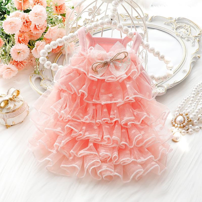 Dog Wedding Dresses for Small Dogs Lolita Clothes Princess Skirt Cat Costume Lace Star Pet Girl Cute Coat Outfits Summer Costumes (L,Blue)