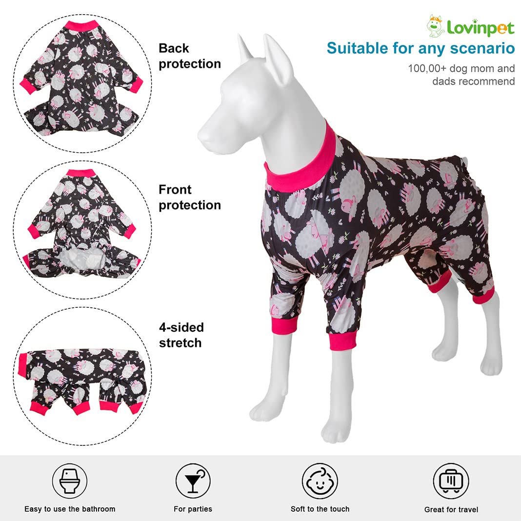 LovinPet Doberman Pajamas, Anxiety Calming Dog Jumpsuit, Lightweight Onesie, Black Sheep Print, Large Dog Pjs, Long Sleeve Pullover for Dogs/Medium