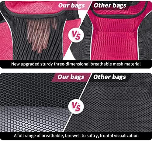 WOYYHO Pet Dog Carrier Backpack Small Dog Front Backpack Ventilated Mesh Dog Travel Back Pack with Safety Belt for Travel Hiking Cycling Outdoor Use (M (5-9 lbs), Rethink Pink)