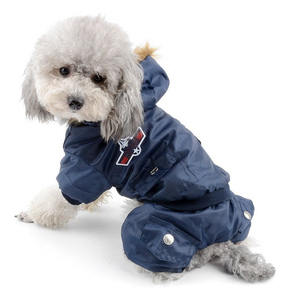SELMAI Waterproof Fleece Lined Dog Winter Coat Snow Suit Airman Hooded Jumpsuit Snowsuits for Small Dog Puppy Chihuahua Blue M