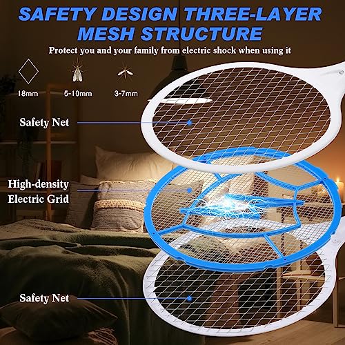 Qualirey Electric Fly Swatter 2 in 1 Rechargeable Mosquito Swatters UV Light Bug Zapper Racket Fly Mosquito Zapper Insect Control for Home Bedroom Kitchen Office Backyard Patio Indoor Outdoor (2 Pcs)