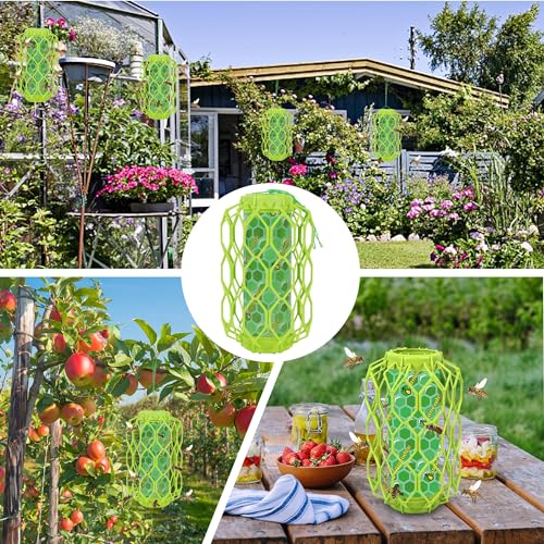 Sancodee 2 Pcs Wasp Trap Outdoor Hanging, Insect Catcher for Wasps and Carpenter Bees, Bee Killer Sticky Bug Boards Yellow Jacket Trap with Bait Reservoir, Non-Toxic Reusable Wasp Hornet Trap (Green)