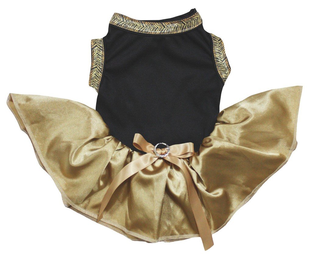 Petitebella Plain Black Shirt Gold Tutu Puppy Dog Dress (Black, Small)