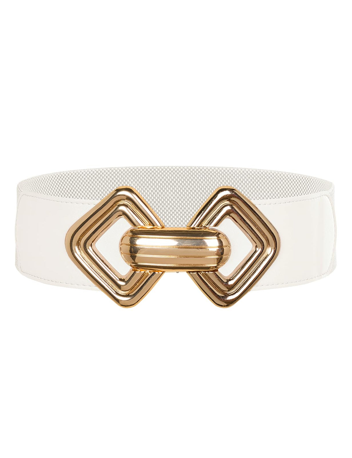 GRACE KARIN Womens Wide Elastic Belt Stretch Leather Belt Gold Buckle Belts for Dress White S-M